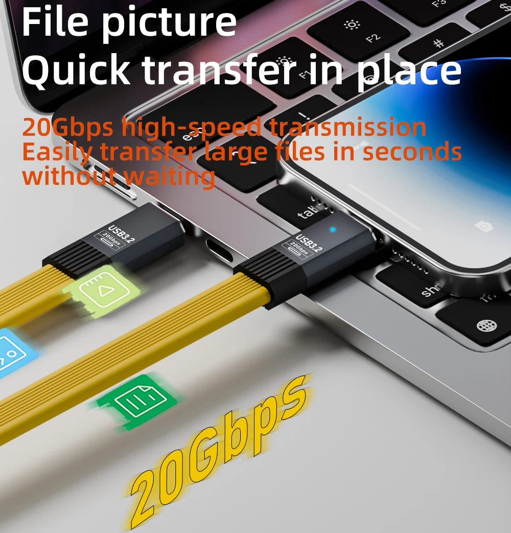 PD 100W 숏 USB C to USB C 케이블 고속 충전 5A USB C 코드 USB3.2 20Gbps 데이터 전송 8K@60Hz 플랫 데이터 충전 케이블