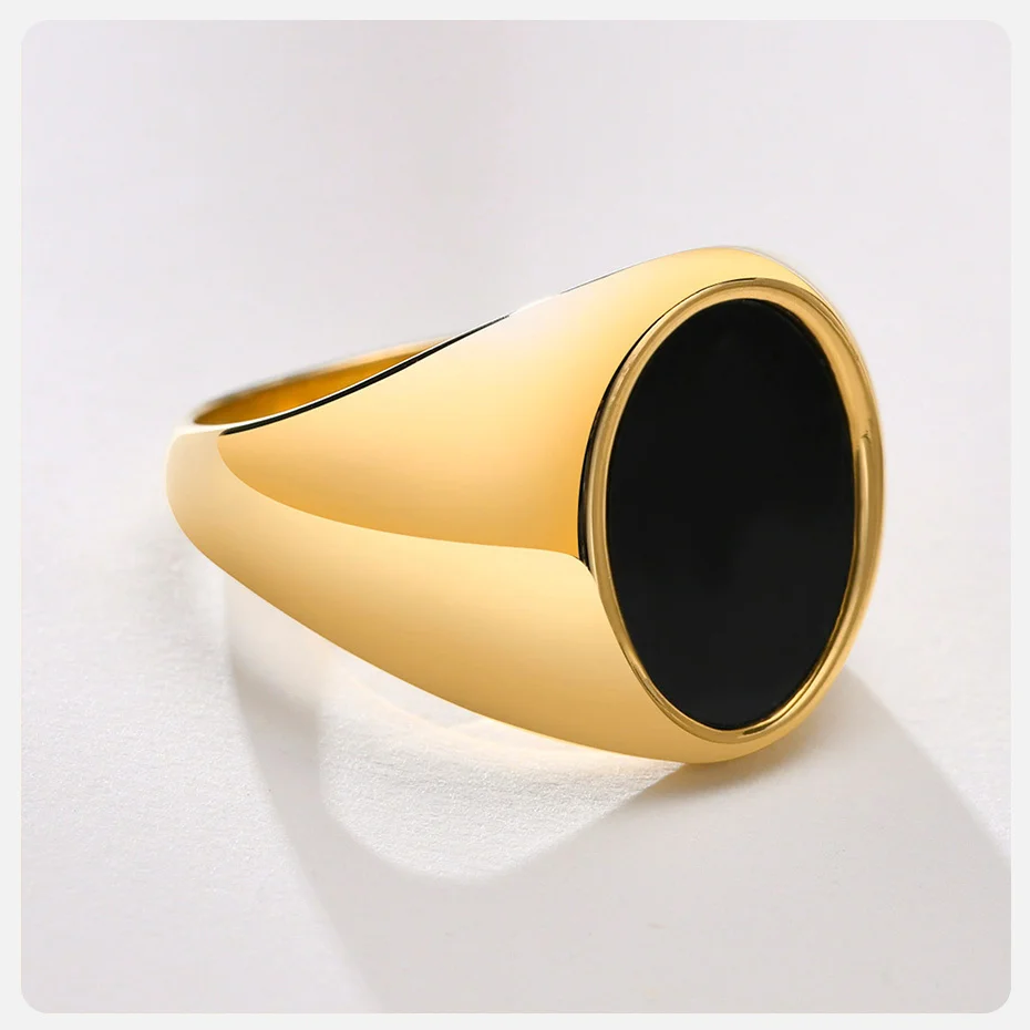 Vnox Retro-Siegelring für Herren, goldfarbener runder quadratischer Top-Ring aus Edelstahl, Punkrock-Hiphop-Schmuck – Detail 7