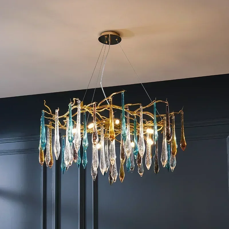 Chandelier Modern Gold Colour Luxury Crystal Living Room Bedroom Aluminium Crystal Tree Branch Ceiling hanging Lights