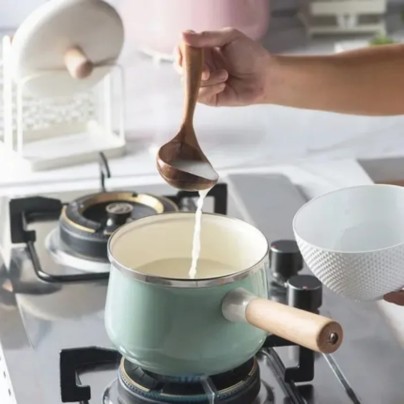 

16cm Porcelain Enameled Milk Pot 1.7L Cooking Non-stick MIni Soup Pot with Cover Induction Cooker Gas Stove Applicable Cookware