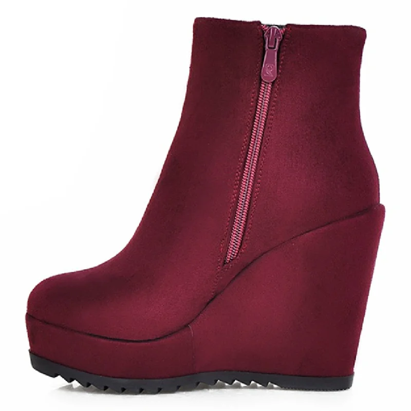 Bottines Compensées Bottes Daim Rouge Faxu – Bottines À