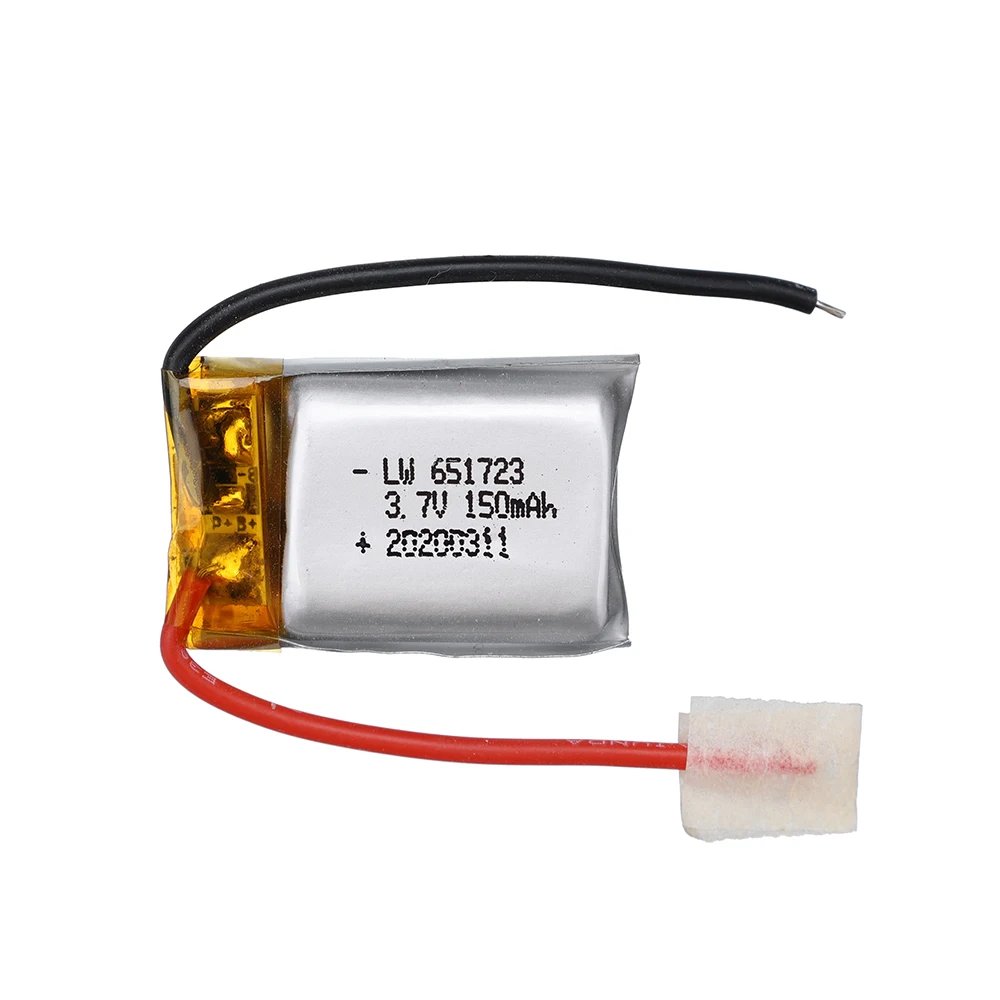 Lot de deux batteries 3.7V 180mAh pour drone Syma S107, posées sur fond blanc