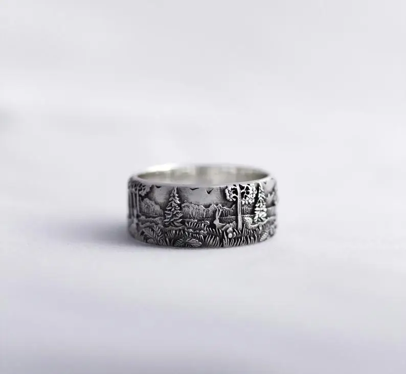 Silver Ring Fashion Wild Men and Women Ring Thailand 925 Silver Deer Forest Ring Hip Hop Style Jewelry