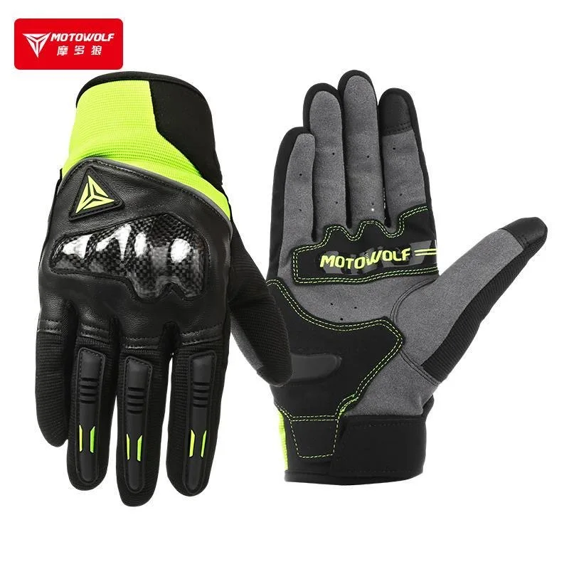 

Motowolf Motorcycle Riding Gloves Four Seasons Anti Drop Carbon Fibre Leather Touch Screen Racing Off Road Men Full Finger Glove