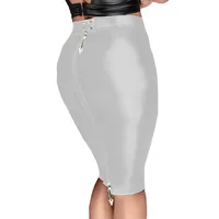 Red Lockable skirts Slim Imitation Leather Pencil Mini Skirt High Waist Shiny PU Leather Hip Wrap Skirt Elegant Plus Size Skirts - Image 3