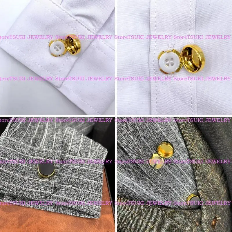 10 Stück Messing-Manschettenknöpfe mit runder Manschettenknöpfen für Hochzeit, formelles Hemd, formelle Herren-Knopfabdeckungen, Imitations-Manschettenknöpfe – Detail 1