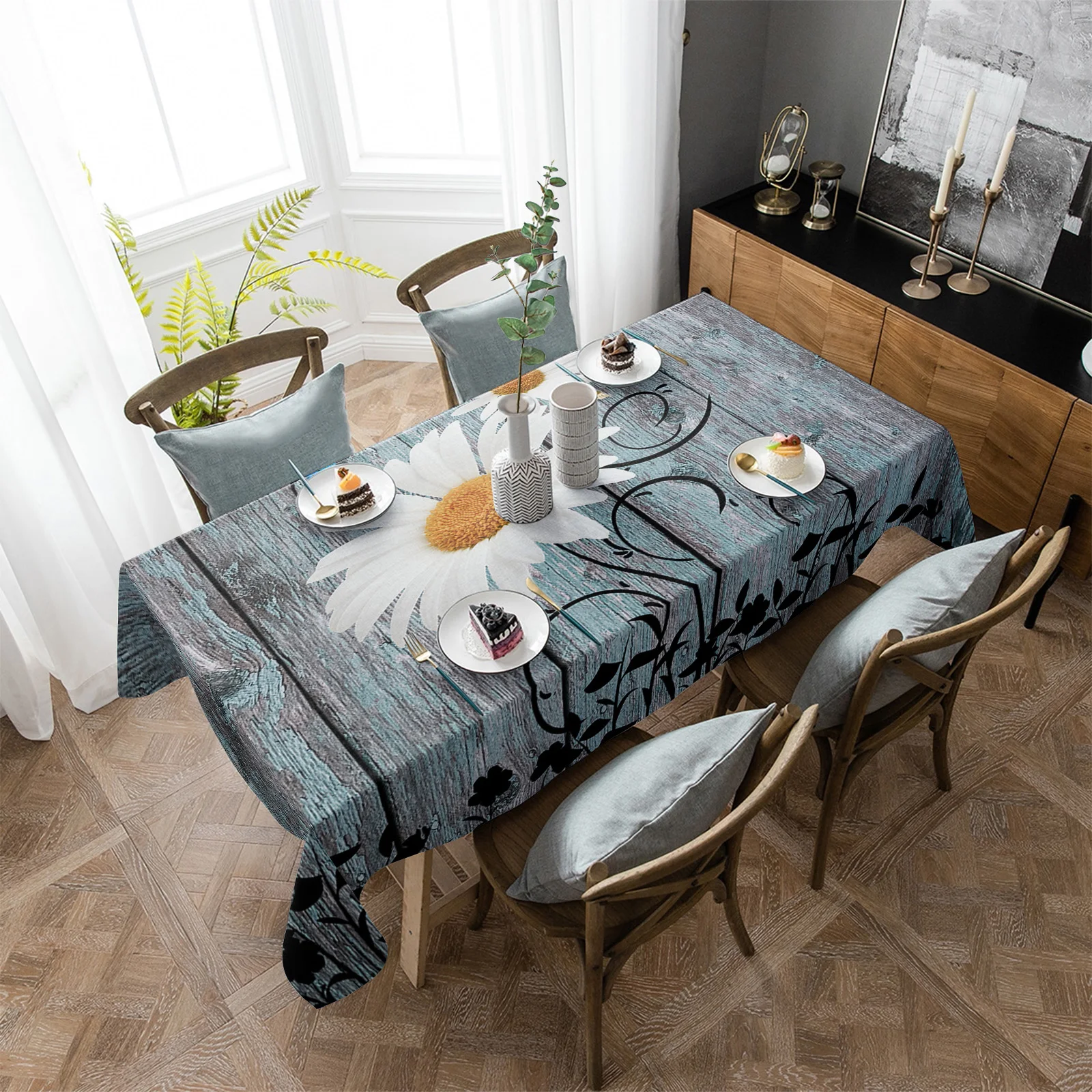 

Скатерти с маргариткой в стиле ретро, водостойкая прямоугольная скатерть с рисунком бабочки, для обеденного стола, кухни, гостиной