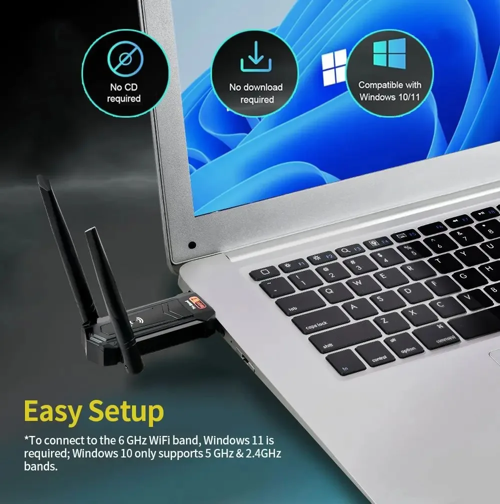 KEBIDU WiFi7 트라이 밴드 USB WIFI 어댑터 6500Mbps 2.4/5/6GHz 5 dbi 안테나 무선 네트워크 카드 USB3.0 드라이브 프리 Win10/11 ,WiFi7 Tri-Band US