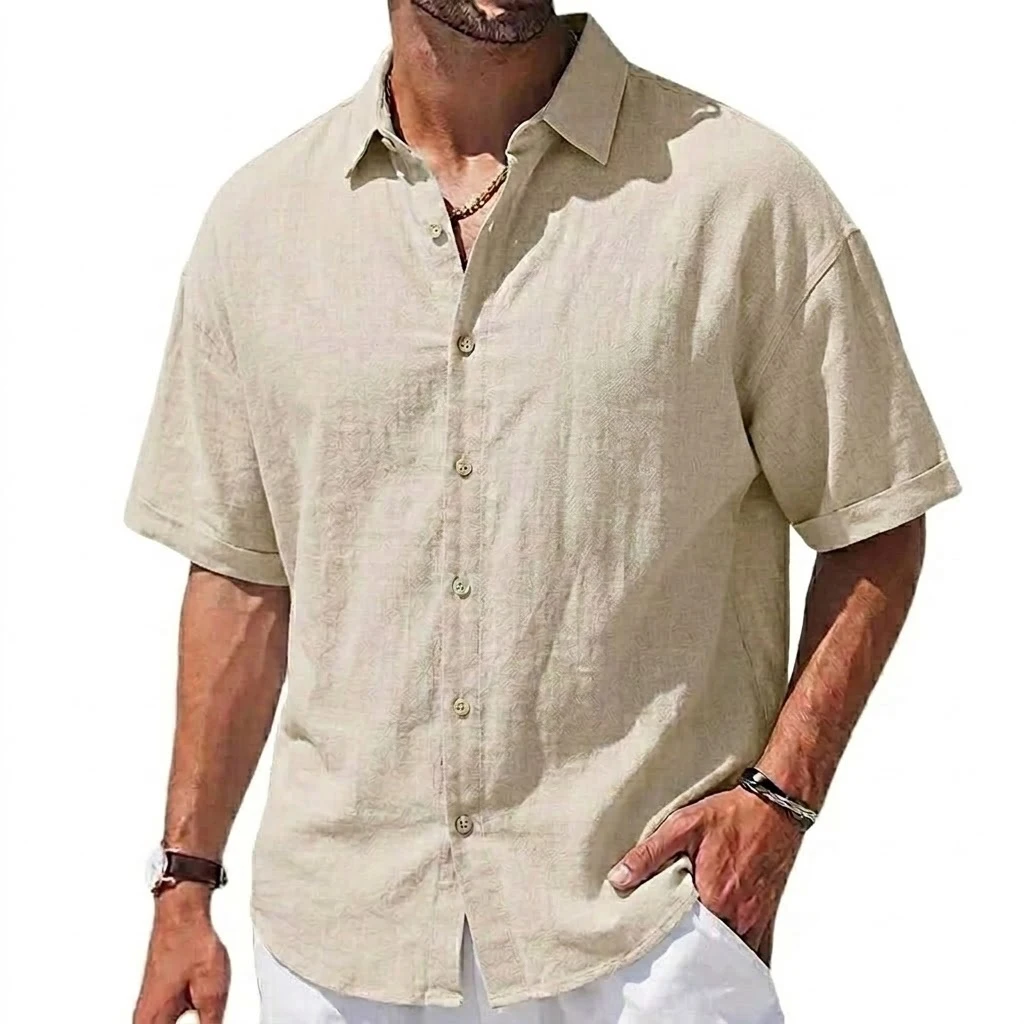 Casual Cotton Linen Shirts Ultimate Breathable Korean Short-Sleeve Lapel Hawaiian Tee 4