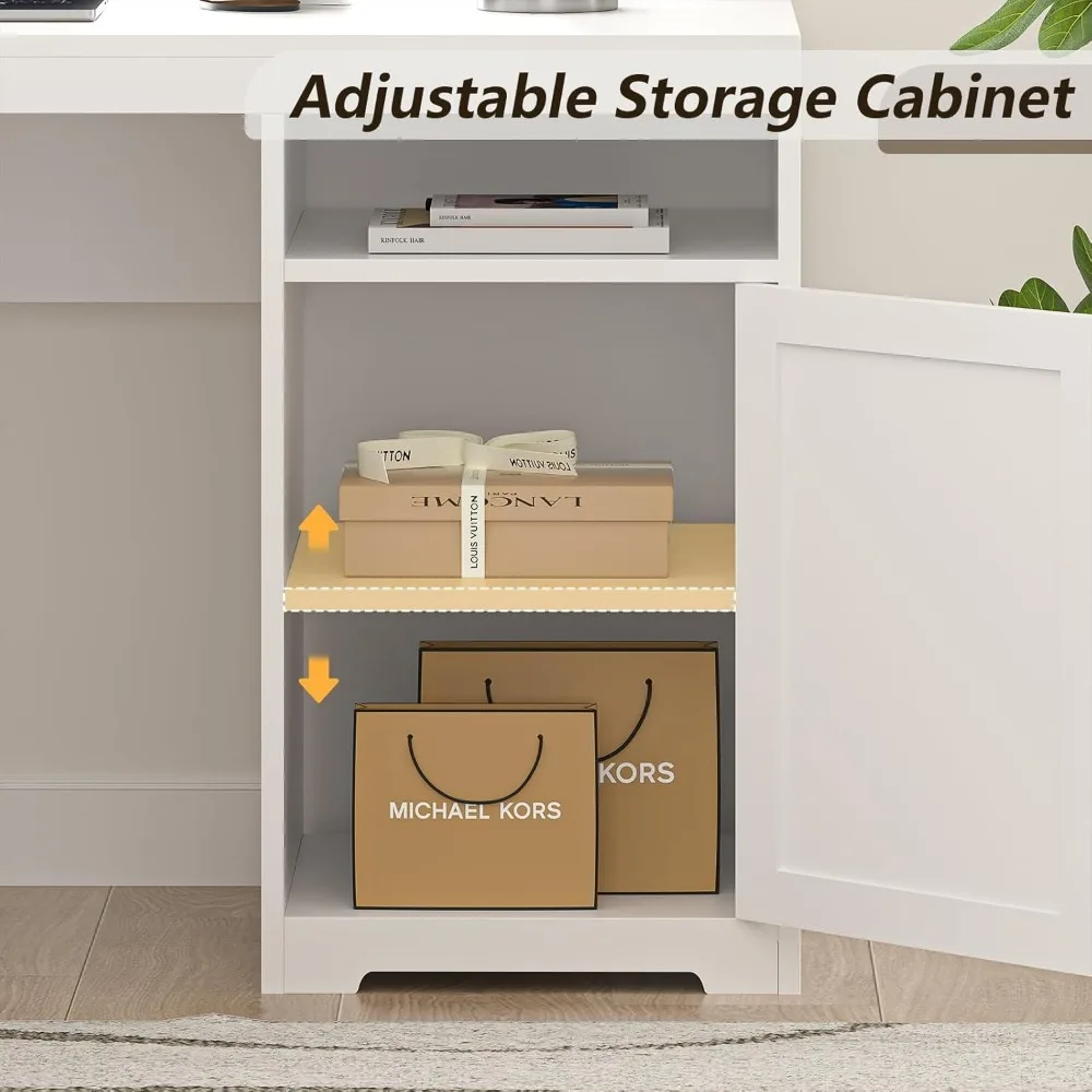 63" Farmhouse L Shaped Executive Desk with Drawers & Storage Shelf, Corner Computer Desk with Power Outlets, L Shaped Office Des 6