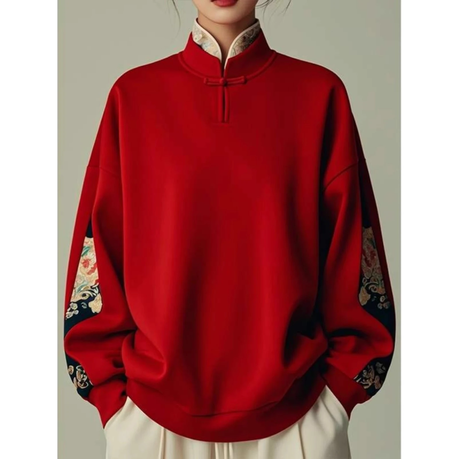 Red Oversized Hoodie Men's Autumn Winter Comfortable Loose Fit Fashionable Chinese Style Polyester Fabric Warmth Retention - 5