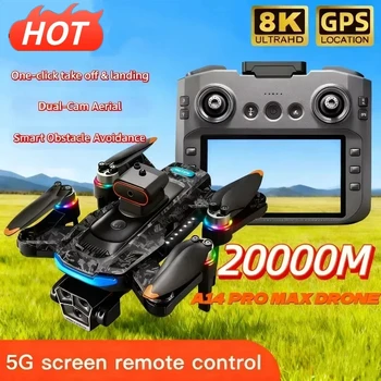 Drone A14 Pro Max con Doppia Fotocamera 8K HD, GPS, Motore Brushless, Flusso Ottico, Evitamento Ostacoli, Schermo Grande da 4,5 Pollici, UAV RC, 20000m, Novità 2026