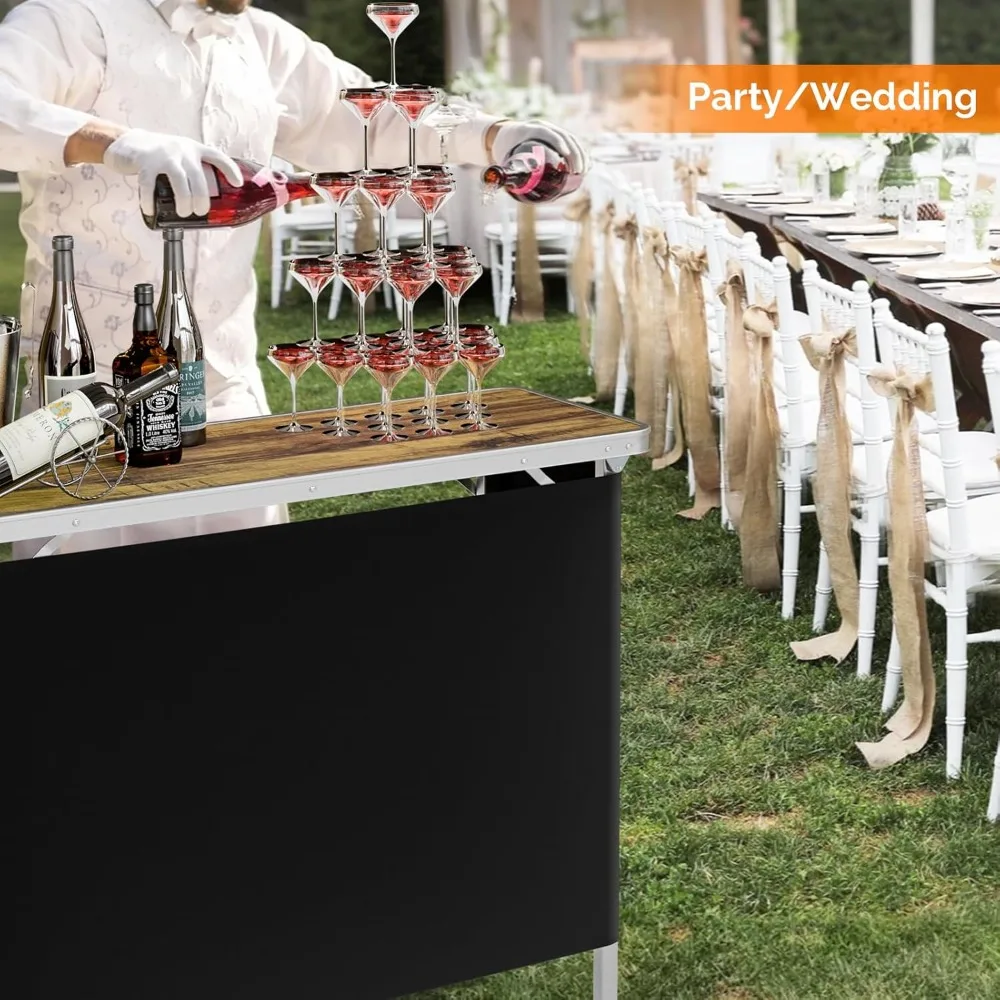 Portable Bar Table with Pole & 3-Tier Shelves 6