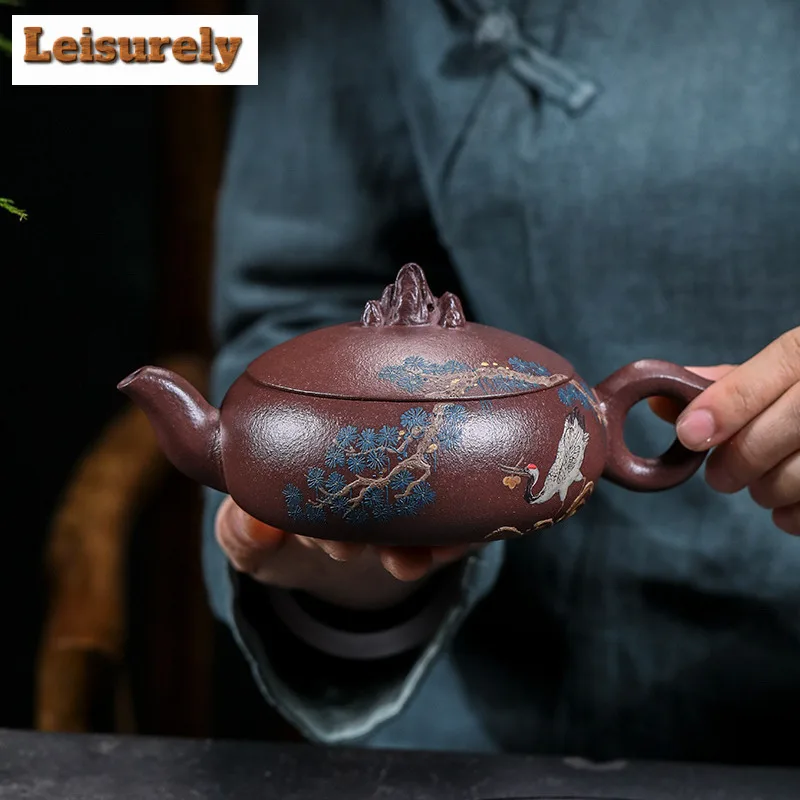 280ml Creative Yixing Purple Clay Teapots Handmade View Hills Pot Raw Ore Purple Mud Tea Making Kettle Chinese Zisha Teaset Gift