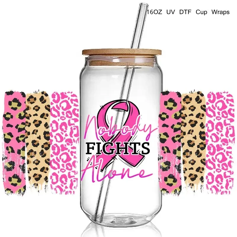 8+ Breast Cancer Awareness 3D UV DTF Cup Wraps Transfer Stickers Pink Ribbon Affirmation UV Wraps Decals 16oz Libbey Glass
