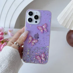 Golden Butterfly Glitter Case with Starry Sky Sparkle and Shell Pattern - Shockproof Cover - iPhone 13 Pro Max (XKSFZ)