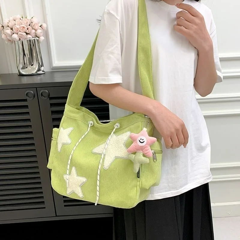 Niche Design Handtasche Stern Studentin Große Kapazität Pendeln Tote Cord Schulter Umhängetasche 2023 Neu – Detail 7