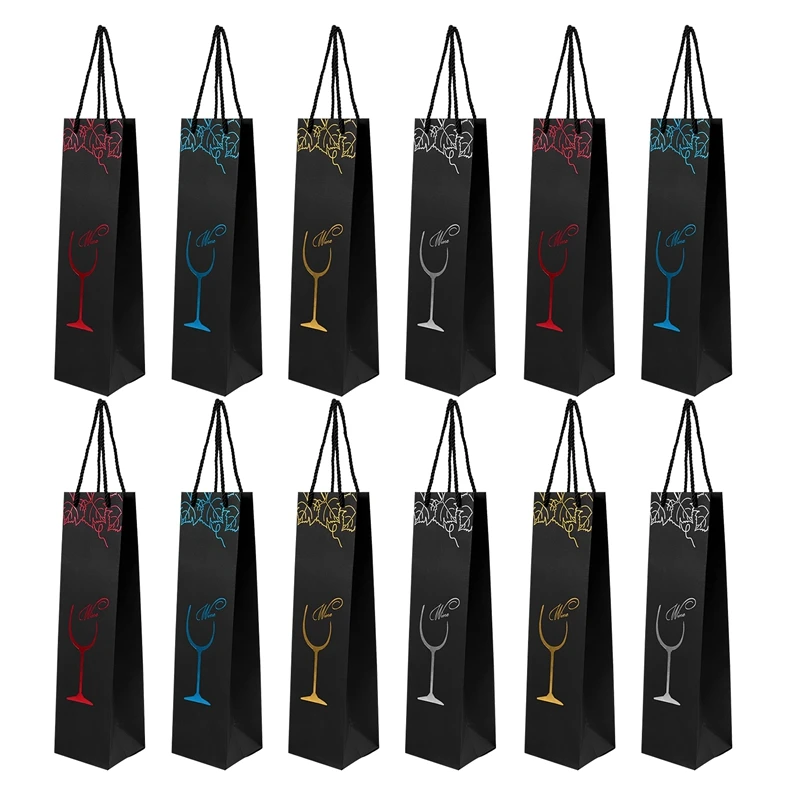 

12Pcs Kraft Paper Wine Bags Gift Bag Red Wine Gift Bags Single Bottle Tote Wine Hand Bag Carry Bag Organizer Bags (Random Color)
