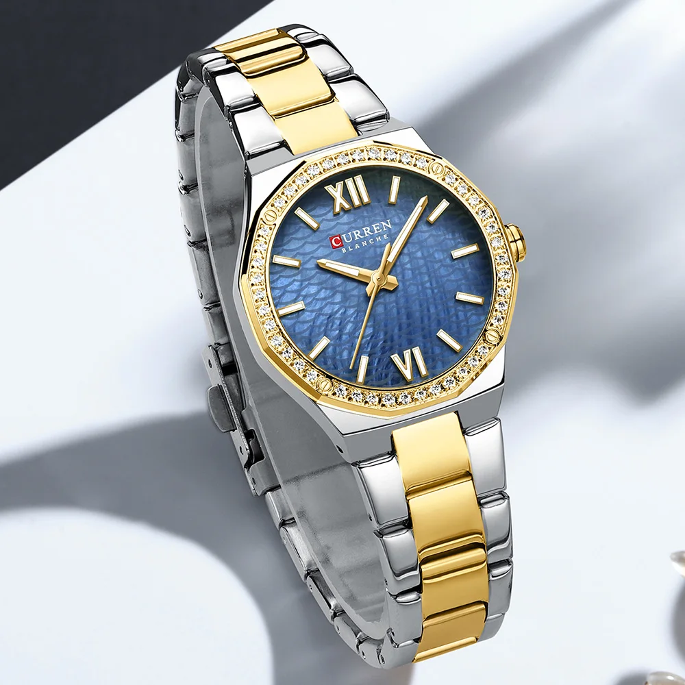Women's Watch CURREN 2025 Romantic Luxury Dial with Rhinestones Stainless Steel Band Slim Wristwatch for Ladies Waterproof - 6