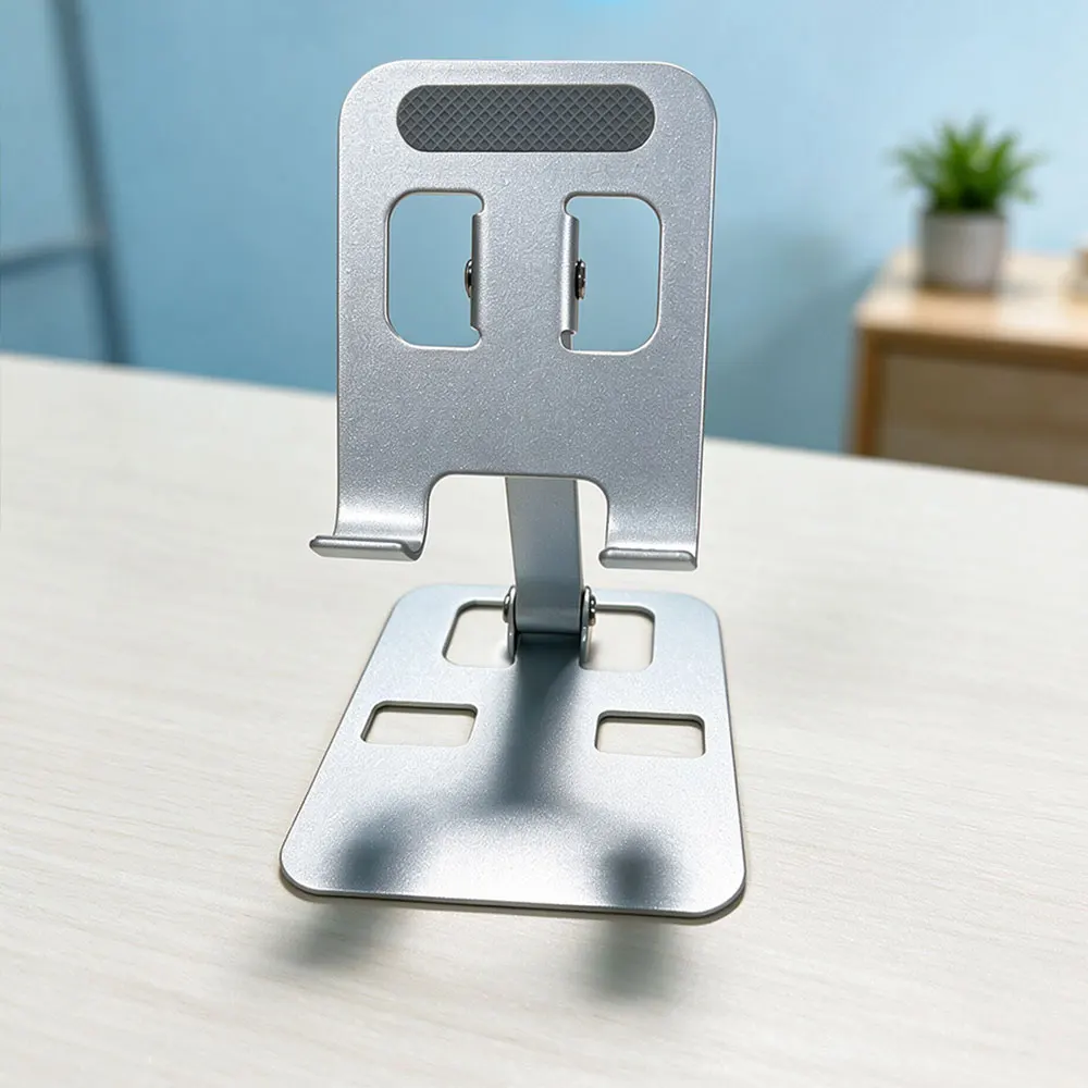 Universal Foldable Adjustable Desktop Phone Holder for Hands-Free Use in Home, Office, or Kitchen