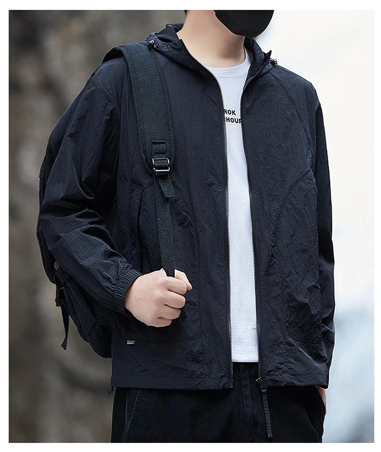 Men's Waterproof Hooded Jacket with Zipper Closure & Pockets Casual Outerwear Sec5b6cdd176243369ca93e4308e3bde3f