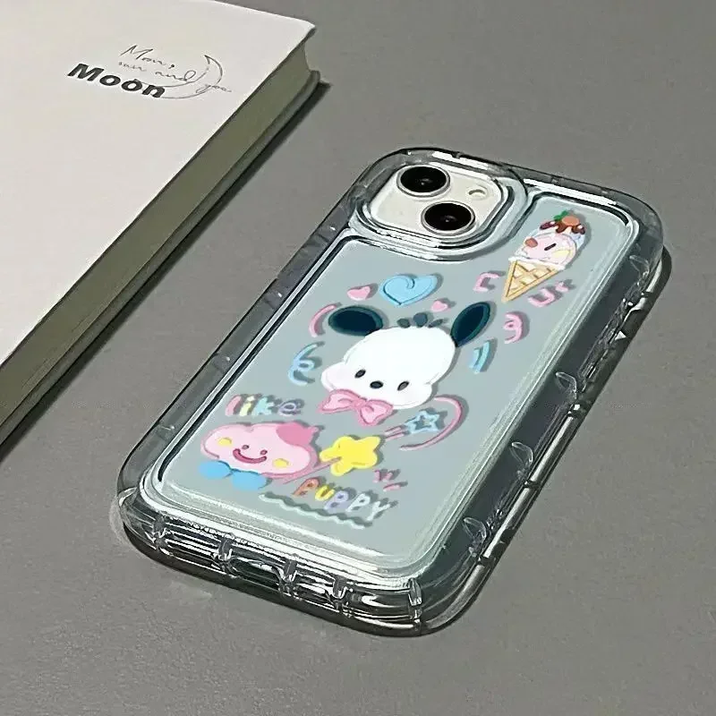 Funda de teléfono con dibujo de perro lindo coreano para iPhone 14 13 11 12 Pro Max 7 8 Plus X XR XS TPU suave transparente estética trasera