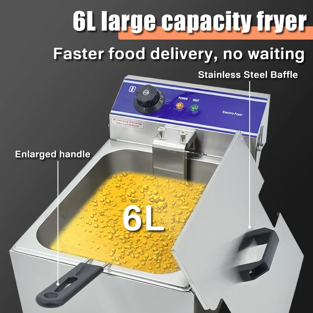 Commercial Electric Deep Fryer Countertop Stainless Steel Deep Fryer w/ Temperature Control Single Large Tank French Fries