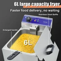 Commercial Electric Deep Fryer Countertop Stainless Steel Deep Fryer w/ Temperature Control Single Large Tank French Fries 2