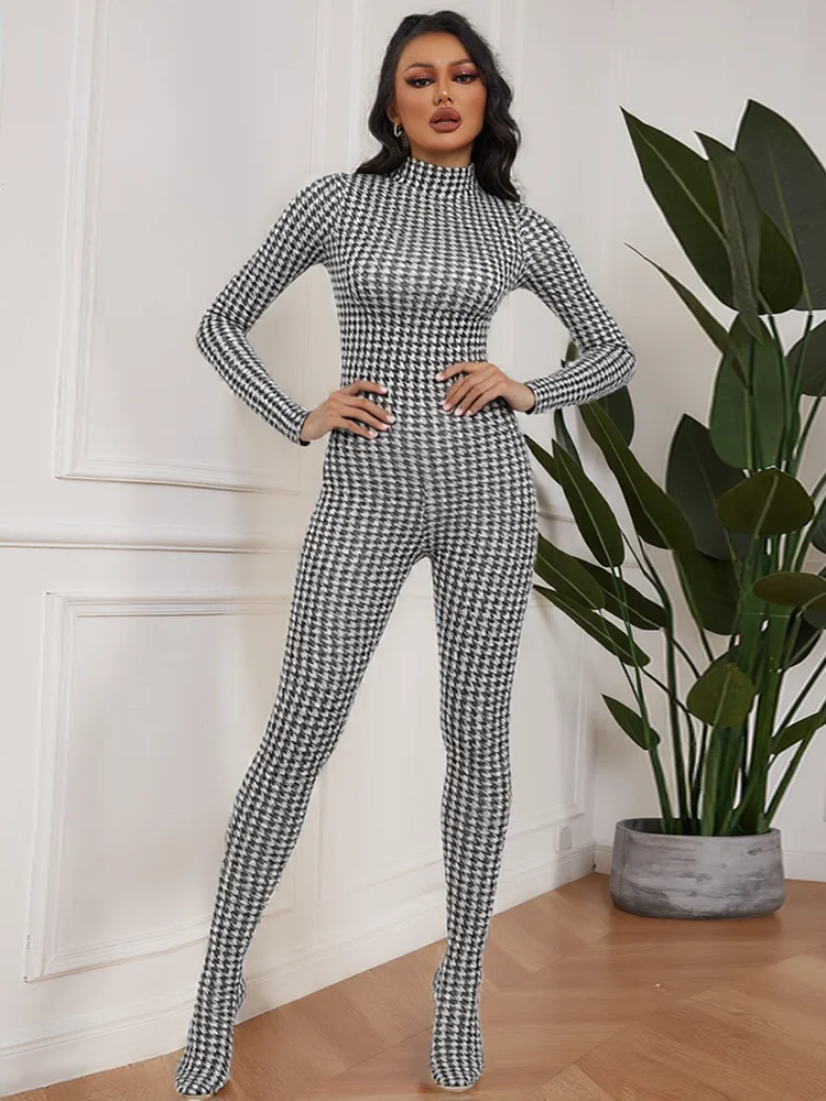 Nibber Peach Buttocks Patchwork Jumpsuits Woman Turtleneck Full Sleeve Skinny Midnight Club Party Coquette Hipster Sexy Overalls