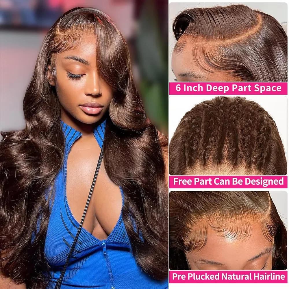 36 Inch #4 Chocolate Human Hair Wigs Brazilian 220% 13x4 13x6 Body Wave Lace Front Wigs For Women Layered Cut Colored Human Wig