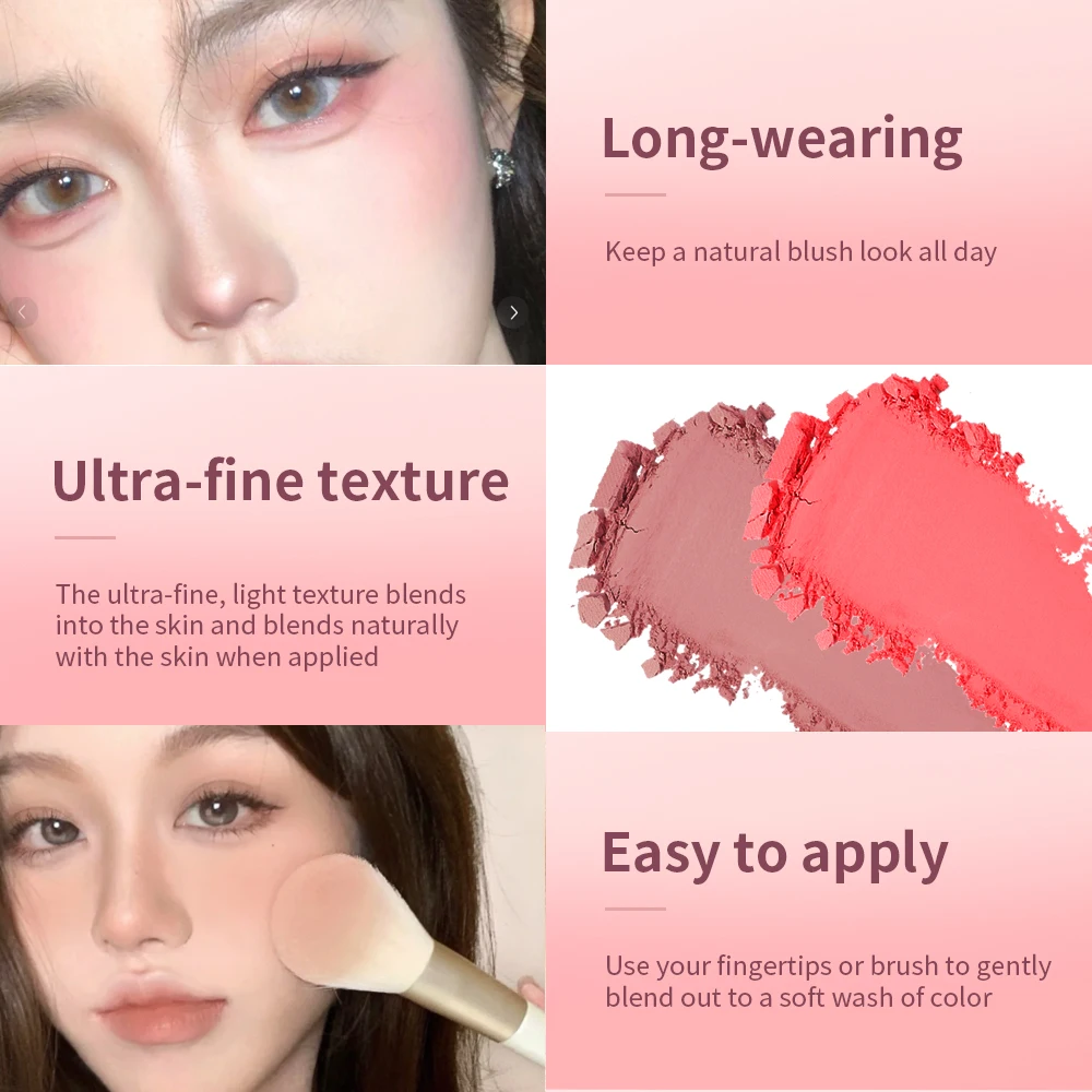 Matte Embossed Blush Palette Rosy Blusher Facial Blush Powder High Pigmented Pink Coral For Cheeks