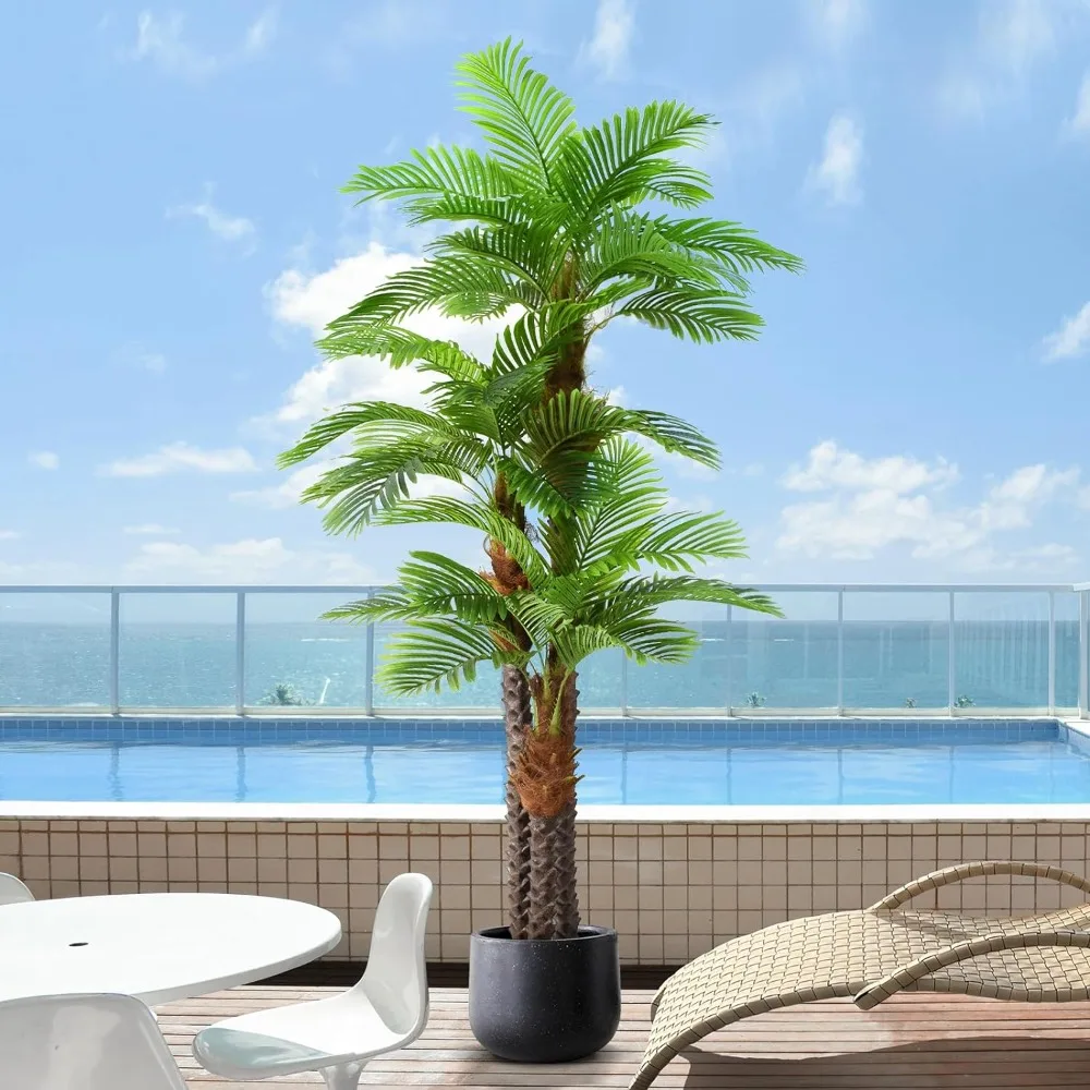 

8.5ft Tall Artificial Palm Tree for Outdoors - Triple Phoenix Palm- Perfect for Patio, Poolside, Home Indoor Aesthetic Decor