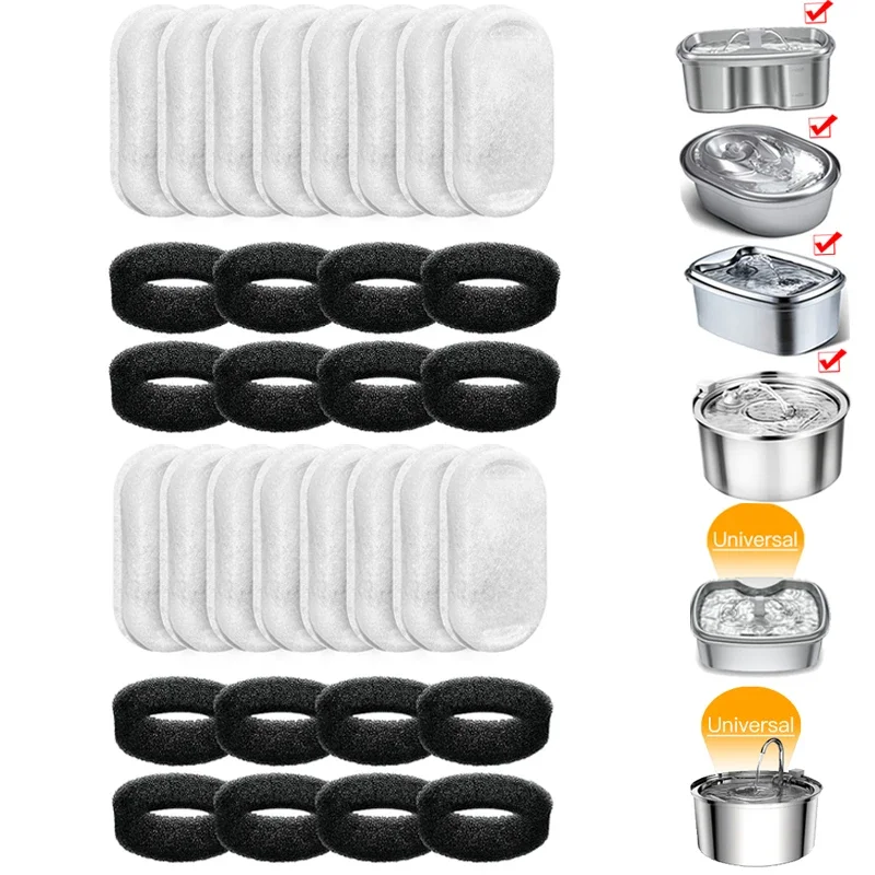 

Adjustable Water Flow Pet Water Fountain Filters, Cat Fountain Accessories, 108Oz, 3.2L, 67Oz, 2L, 16 Sets