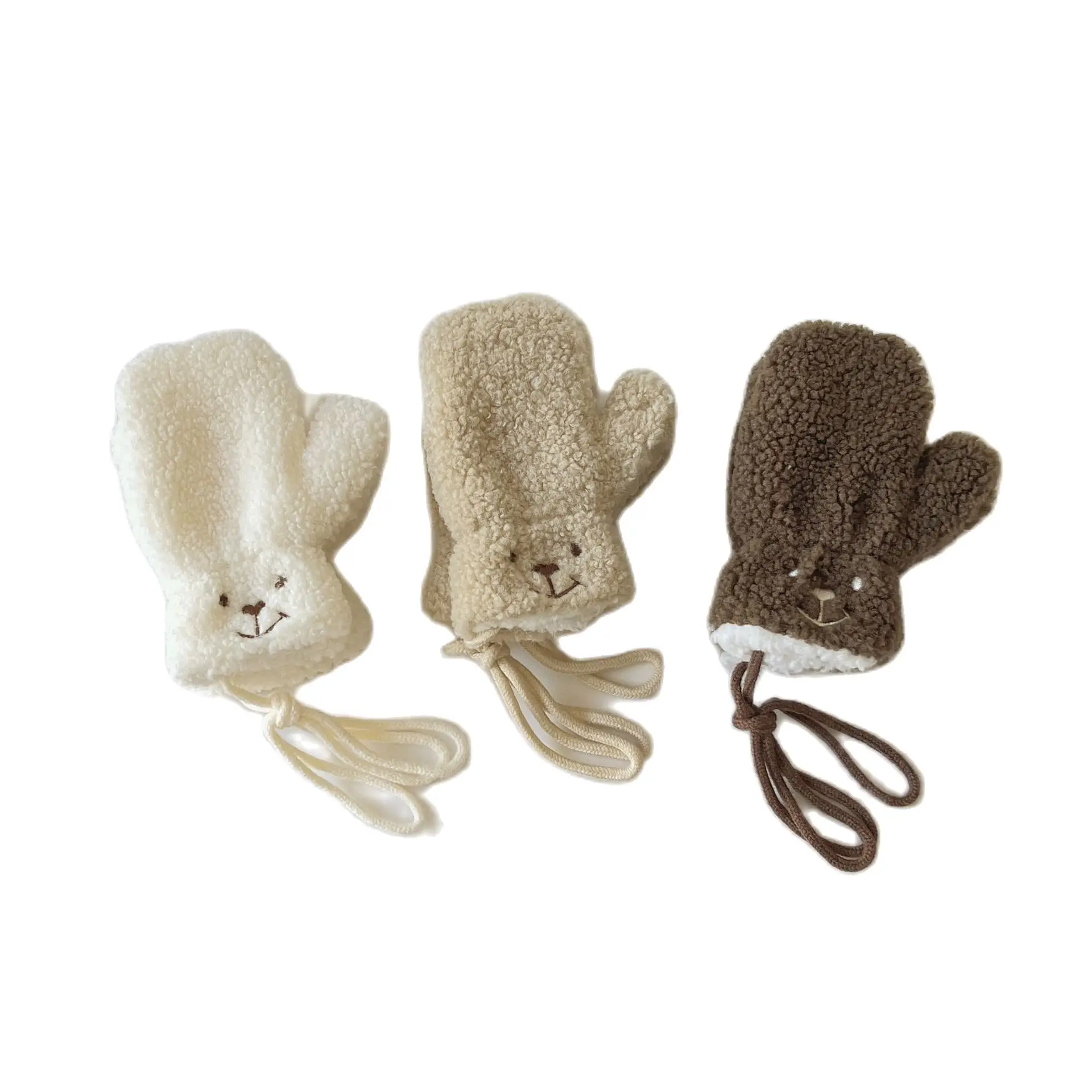 1-4Y Cartoon Bear Baby Mittens Winter Warm Kids Baby Girls Gloves Knitted Children Toddler Thick Child Fleece Cartoon Mittens 1
