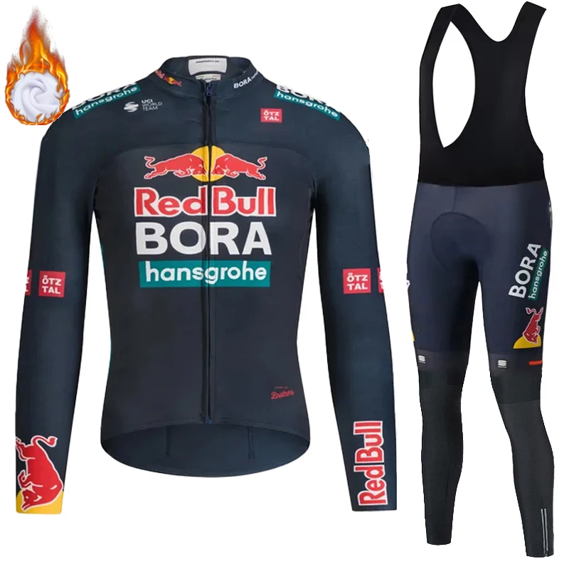Men's Cycling Clothing Winter Thermal Fleece Jersey Bib Road Bike Uniform For Bicycle Red Bull Set Mtb Professional cycling jersey
