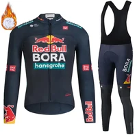 Men's Cycling Clothing 2024 Winter Thermal Fleece Jersey Bib Road Bike Uniform For Bicycle Red Bull Set Mtb Professional Shirt 1