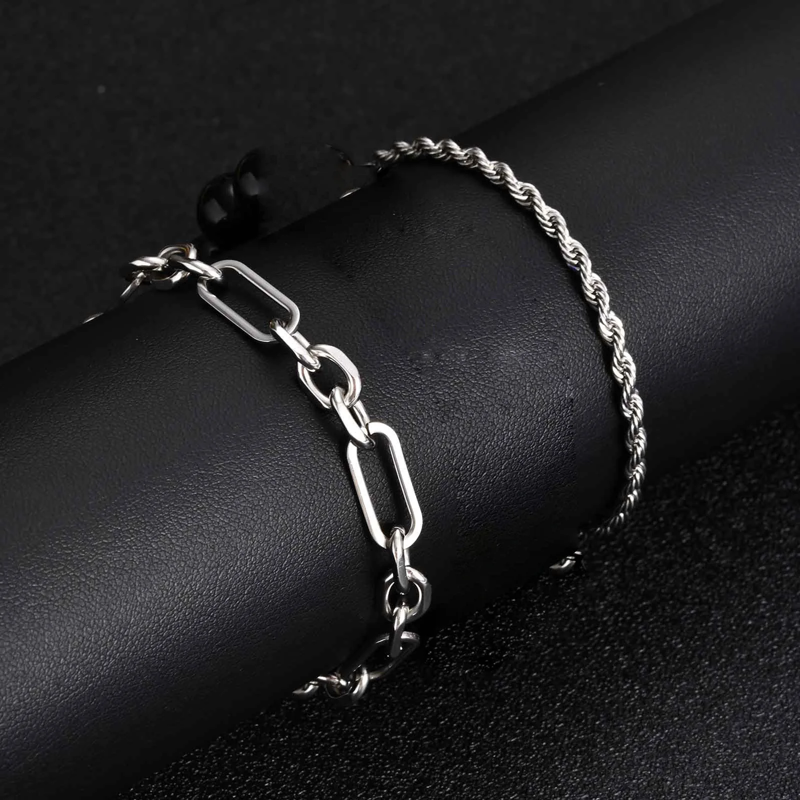 2pcs Men's Chain Bracelet,Silver Color Stainless Steel Bracelet,Stylish Jewelry Set Gift for Husband Dad BBF