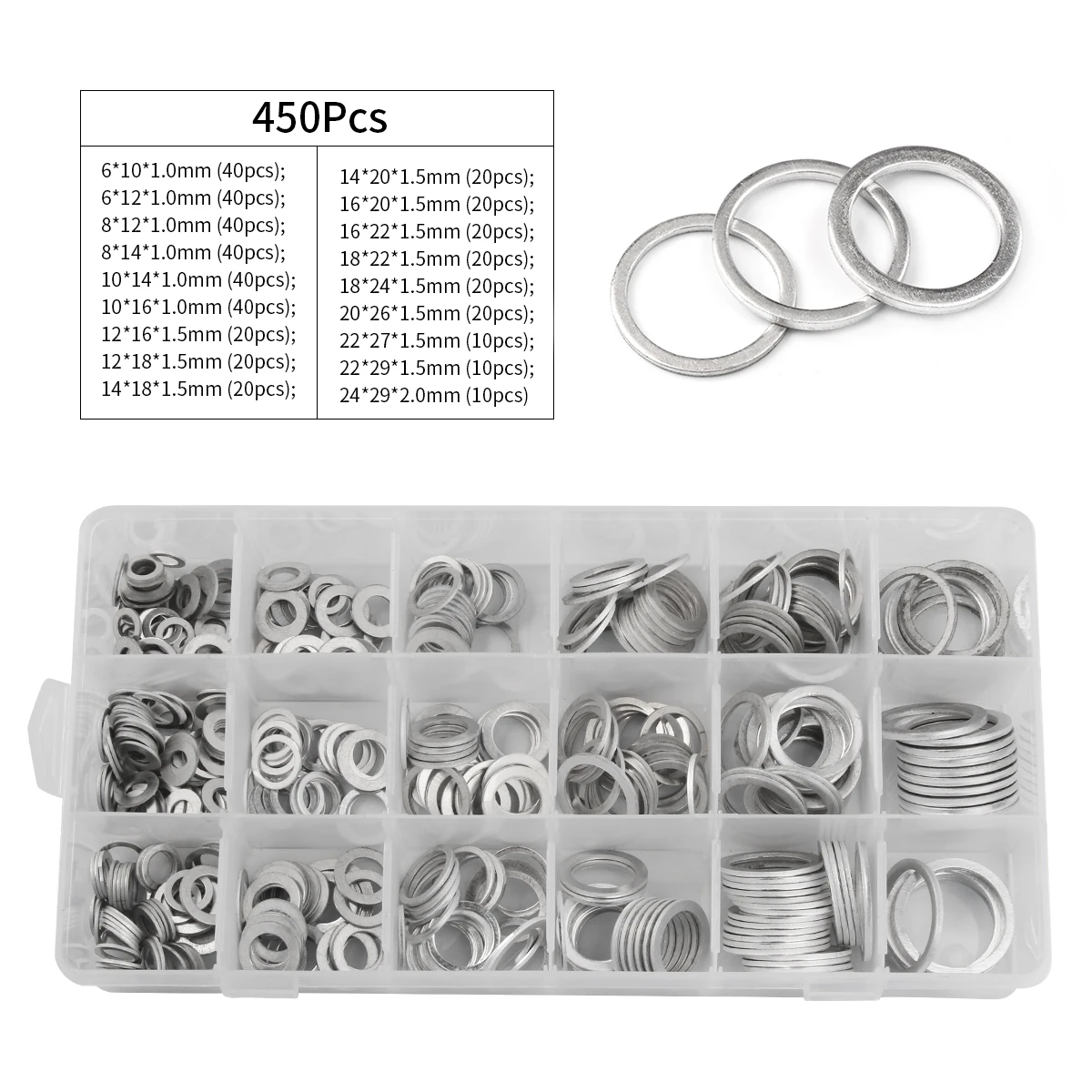 Kit de combinaison de rondelle plate en aluminium, joints de bouchon de  vidange d'huile automobile M6 M8 M10 M12 M14 M16 M18 M20 M22 M24 450 pièces  - AliExpress