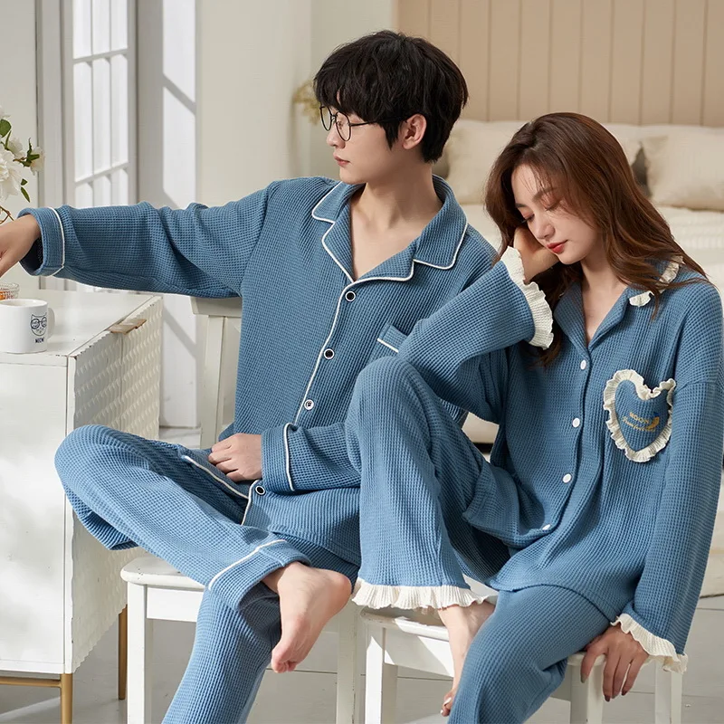 Autumn Winter Men's Waffle Pajama Set Long Sleeve Trousers Plus Size 3XL Loose-fit Casual Couple Home Clothes Women Loungewear pajama sets