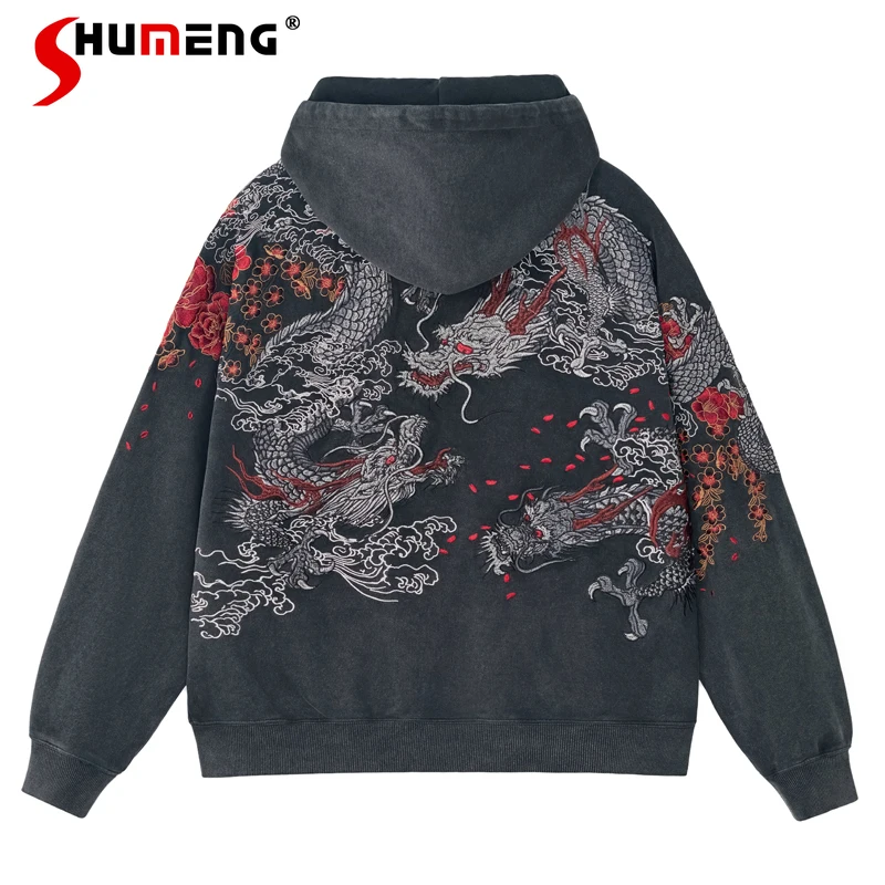 2024 Chinese Style Cartoon Jacket Heavy Industry Dragon Embroidery Men's Zipper Cardigan Hoodies New Coat Antique Jaquetas Mujer