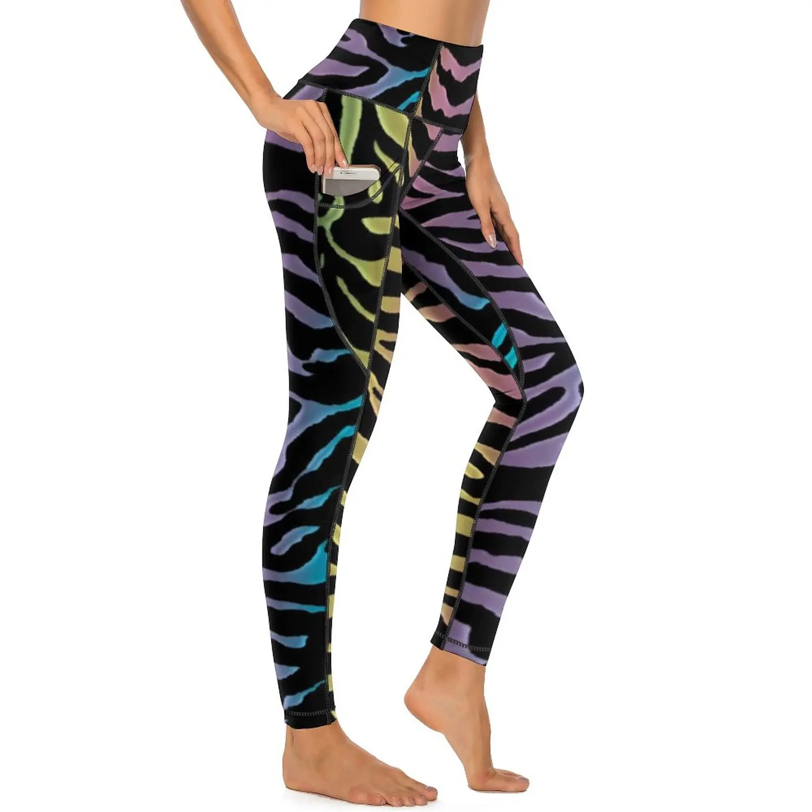 Rainbow Black Stripe Zebra Yoga Pants Sexy Animal Print Leggings