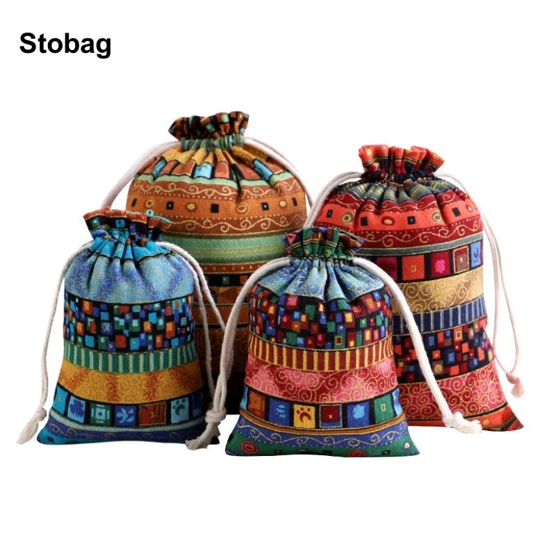 

StoBag 5pcs Printed Linen Bag Cloth Cotton Candy Gift Jewelry Package Drawstring Storage Bundle Pocket Reusable Pouches Party