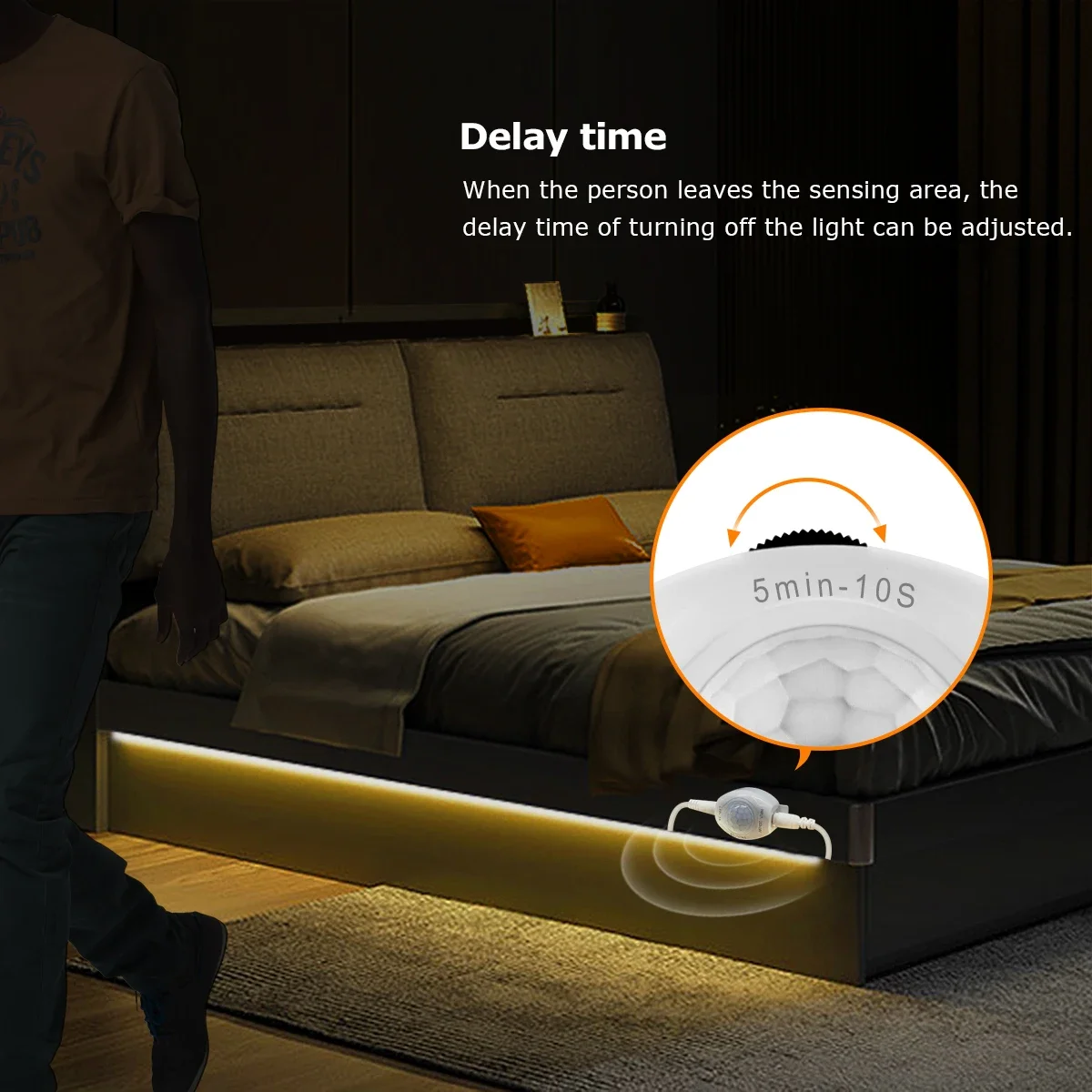 5V USB Powered LED Strip Light With PIR Motion Sensor Delay Time Adjustable Auto ON/OFF For Cabinet Bedside Closet Night Lighting motion sensor light led night light led motion sensor light led strip light led cabinet light under cabinet light cabinet lights led cabinet lights motion sensor lights