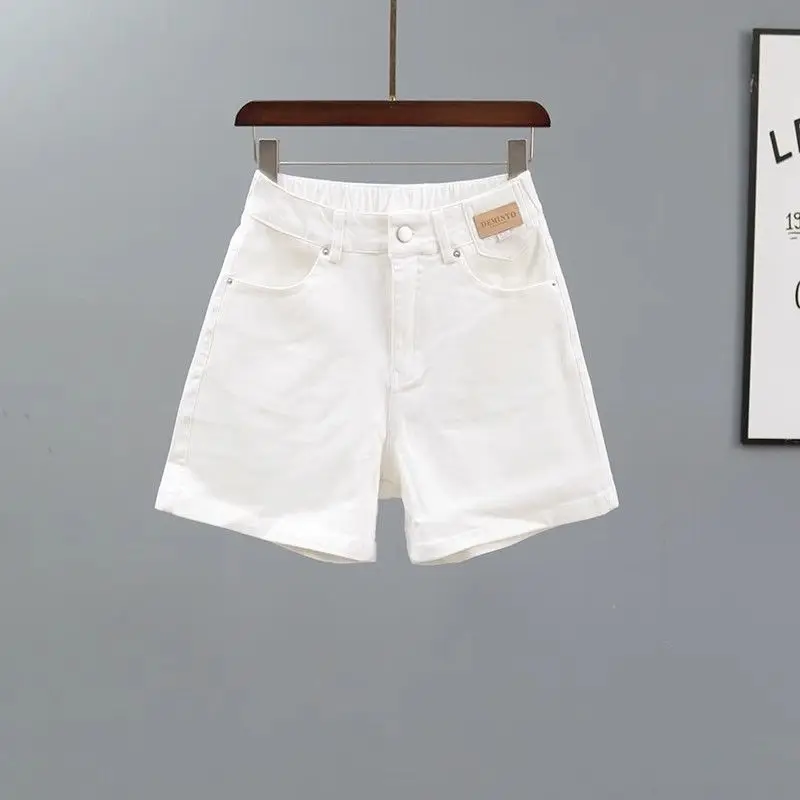 Women's 2024 Summer New Spliced Button Zipper Pocket Fashion Solid Color High-waisted Loose Minimalist Straight Denim Shorts