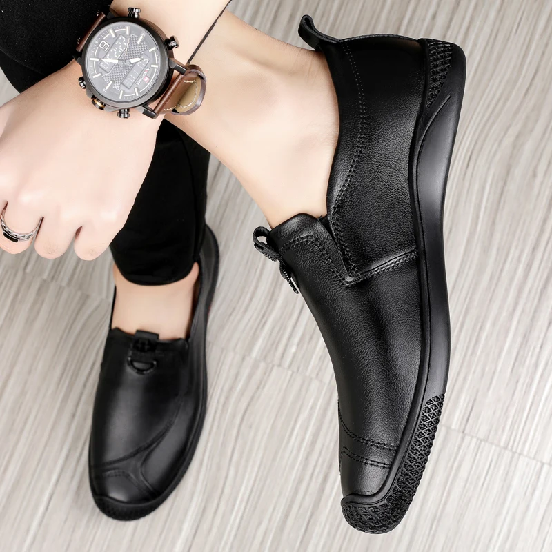 

New Genuine Leather Men Shoes Casual Luxury Brand Formal Mens Loafers Moccasins Breathable Male Driving Shoes Black High Quality