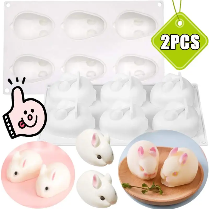 

New 2/1Pc Silicone Rabbit Mold Fondant Bunny Chocolate Cake Mold 6-cavity Mousse Cake Decor Dessert Baking Mold DIY Candle Model