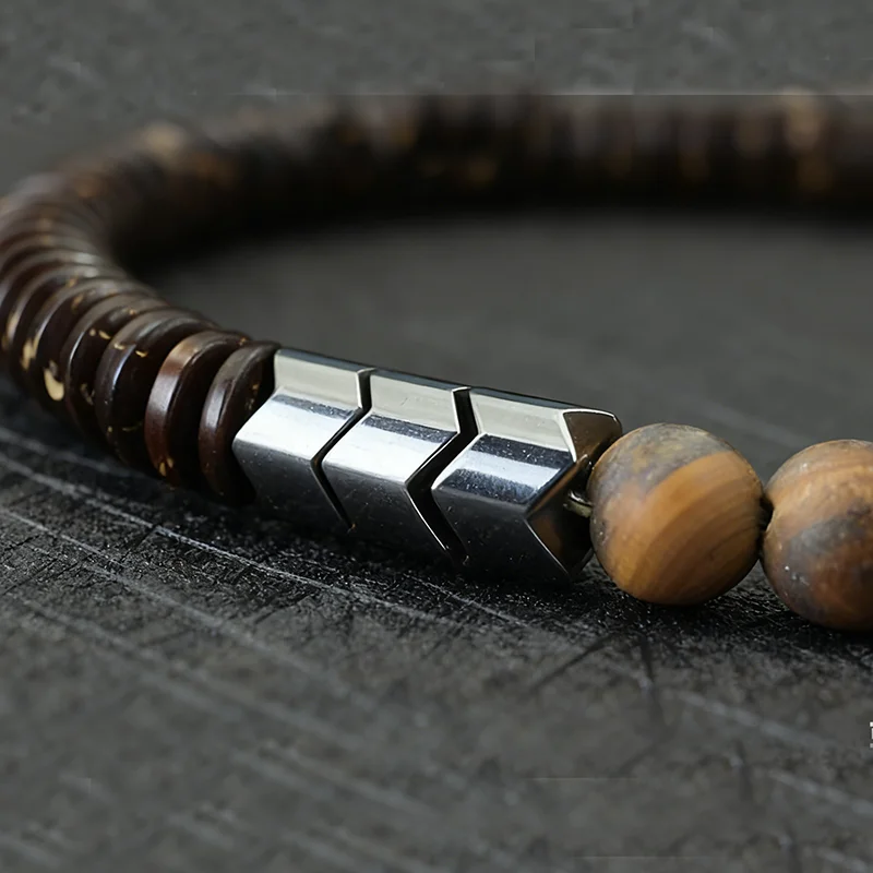 Natural Blue Sandstone Tiger Eyes Stone Men Bracelet