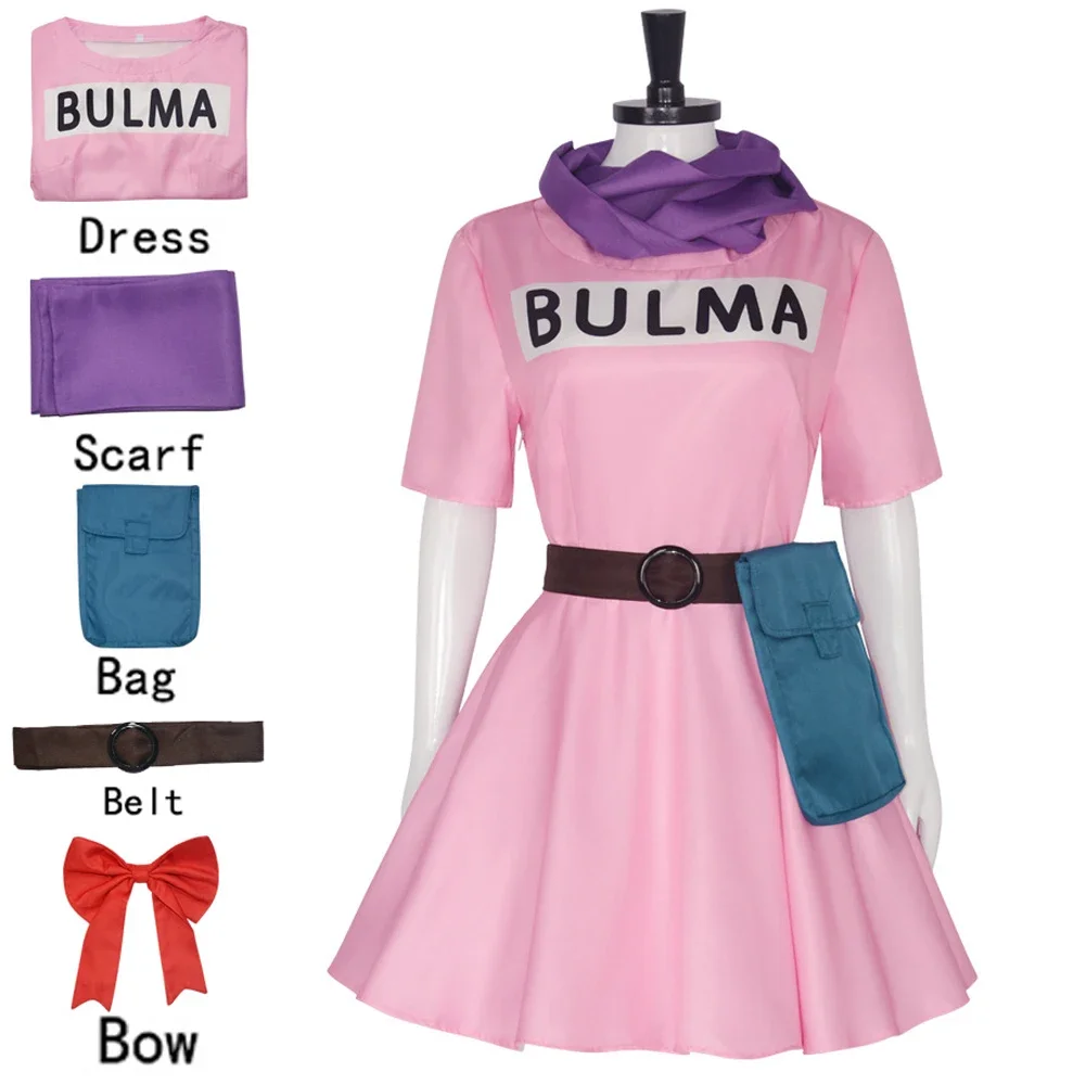 thumbnail image 1 of Disfraz de Bulma de Anime para mujer adulta, vestido rosa, traje de uniforme de Halloween, atuendo para fiesta y actuación, 1 of 5