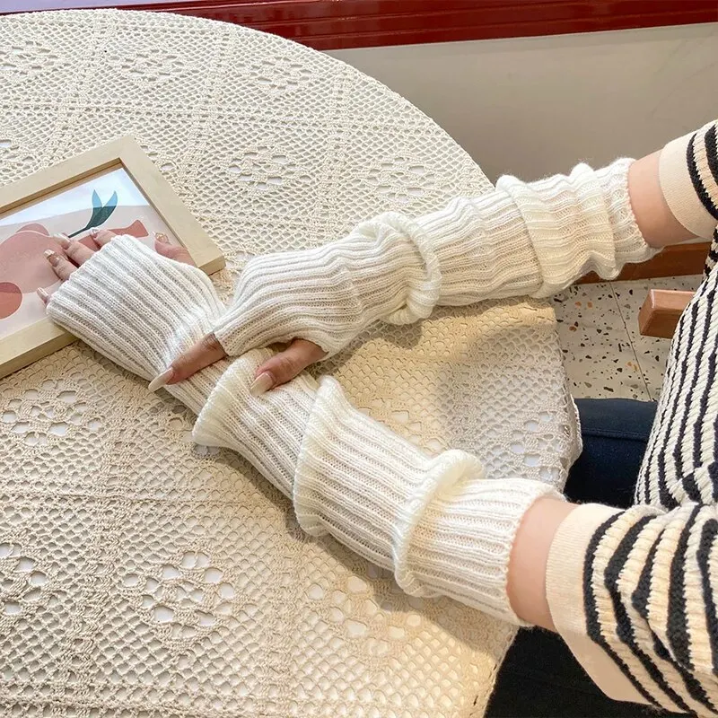 Y2K Women Knitted Fingerless Mittens Cosplay Anime Gloves Winter Arm Warmers, fingerless gloves, half finger gloves