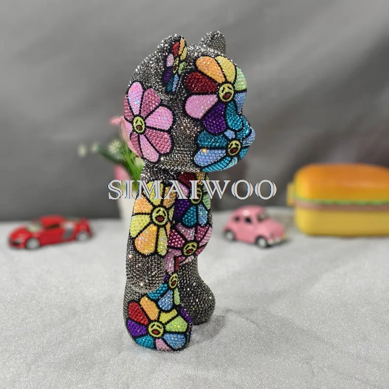 Strass-Sonnenblumen-Bär-Figur, Acrylharz, Edelsteine, eingelegte Tierpuppe, glitzernde Heimdekoration, Ornament, handgefertigtes Mosaik-Geschenk – Detail 3